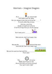 Imagine Dragons Warriors Lyrics and Review Worksheet (Listening) - ESL worksheet by MsElizaRose