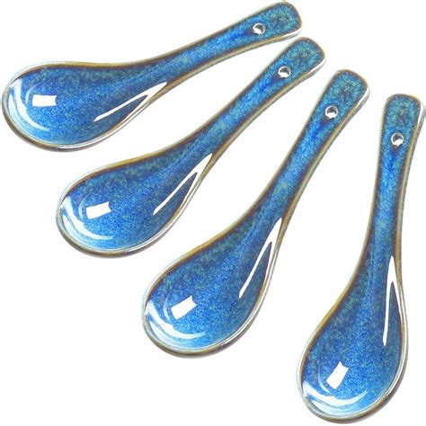 4 Pieces Japanese Soup Spoon Set Long Handle Ceramic Soup Spoons Retro