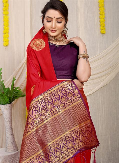 Buy Red Color Soft Patola Silk Zari Weaving Work Saree Festive Wear Online At Best Price Cbazaar