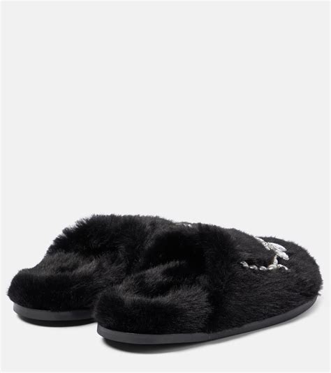 Embellished Faux Shearling Slippers In Black Simone Rocha Mytheresa