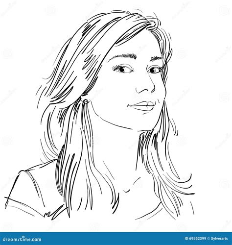 Vector Art Drawing Portrait Of Gorgeous Dreamy Girl Isolated On Stock