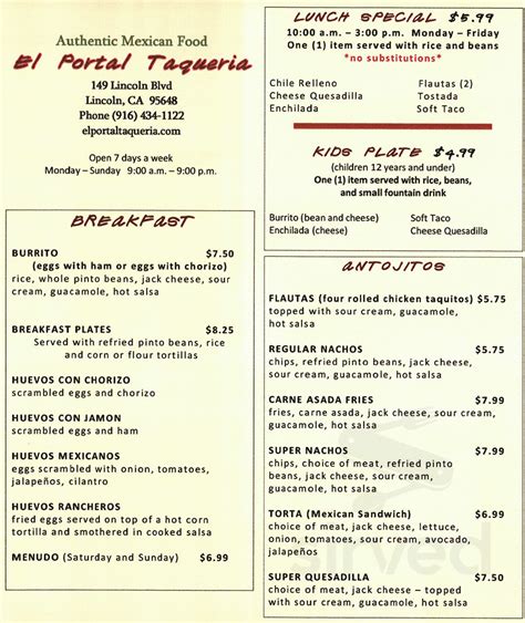 El Portal Taqueria Menu In Auburn California Usa