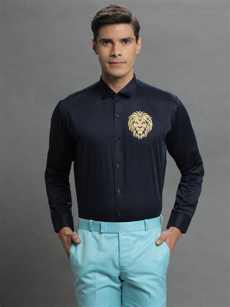 Candidmen Rentbuy Lion Embroidered Blue Shirt