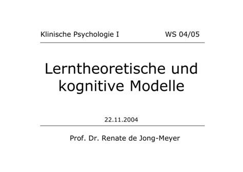 Vl Ws Lerntheoretische Und Kognitive Modelle