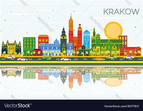 Krakow Poland City Skyline With Color Buildings Vector Image