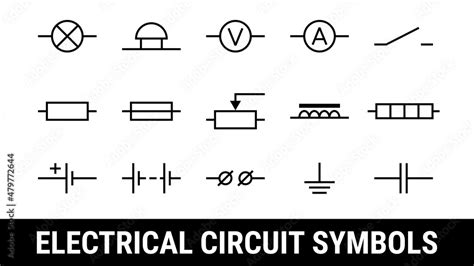 Electrical Circuit Symbols Set Flat Icons Elements Lamp Ammeter And Voltmeter Bell Terminal