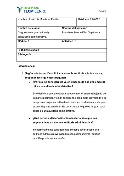 Actividad 3 De Diagnostico Organizacional Y Consultoria Administrativa