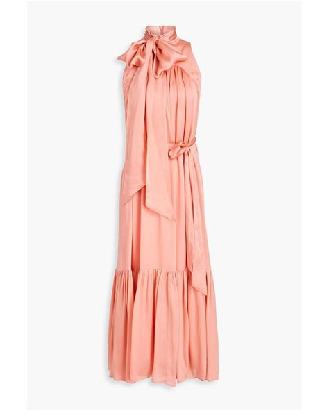 Zimmermann Pussy Bow Gathered Silk Satin Midi Dress In Pink Lyst UK