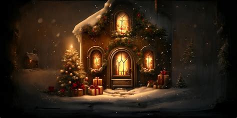 Premium AI Image | classic Christmas scene of a snowy house with the ...