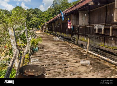 Veranda Of A Traditional Longhouse Near Batang Rejang River Sarawak