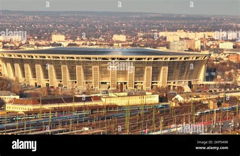 Beautiful Ultramodern Circular Football Stadium Puskas Arena In Budapest Stock Video Footage Alamy