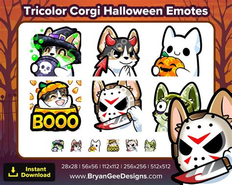 Tricolor Corgi Twitch Emotes Spooky Sip Devil Ghost Pumpkin Boo Jason