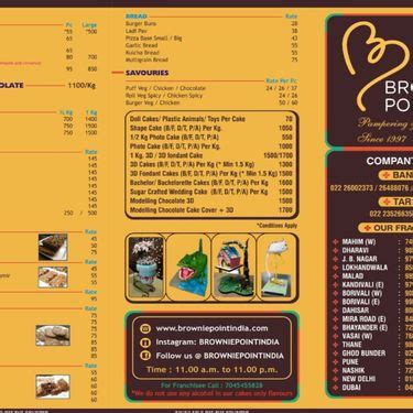 Menu Of Brownie Point Kodailbail Mangalore