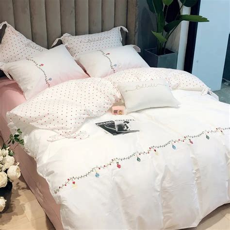 Korean Princess Spot 100 Cotton 3 4pcs Embroidered Bedding Set Without