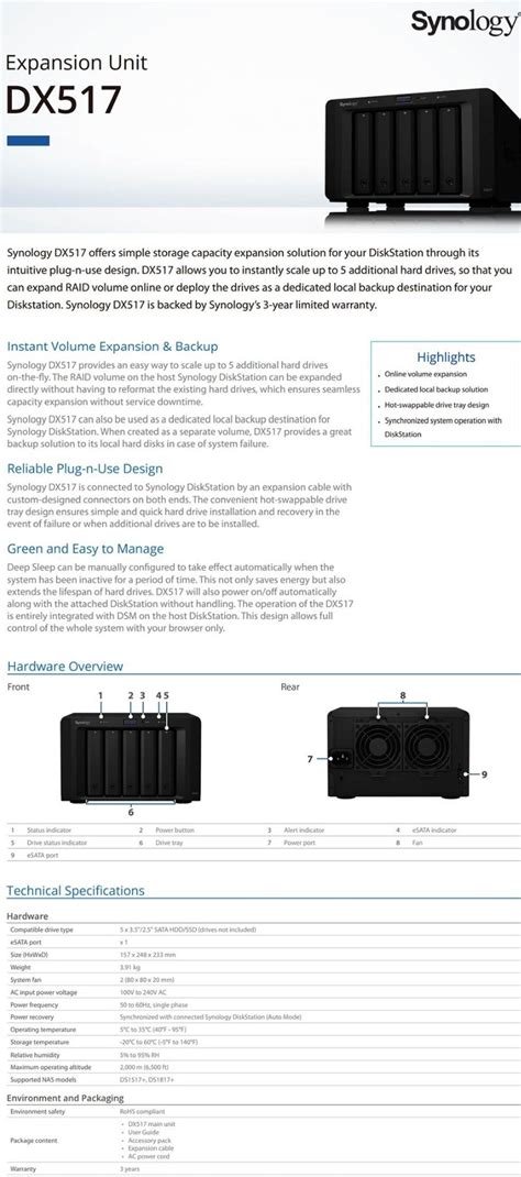 Synology DX517 5 Bay Diskless Expansion Unit - Allneeds Computers