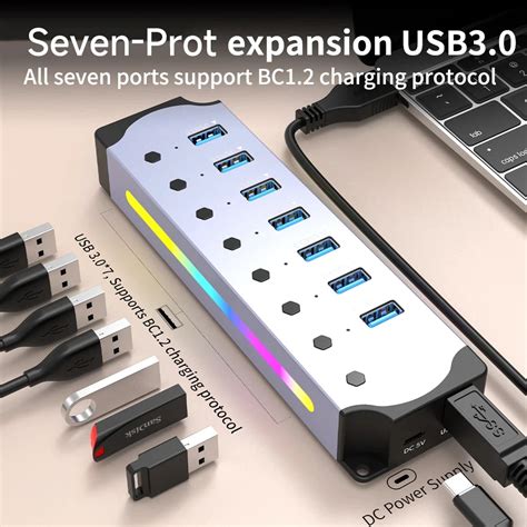 7 In 1 RGB Aluminum Alloy USB 3 0 HUB With 5gbps Fast Transmission