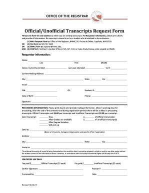 Official Unofficial Transcripts Request Form Pdf Fill Online