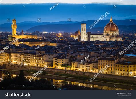 Florence Skyline After Sunset Piazzale Michelangelo Stock Photo