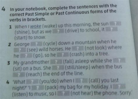 In Your Notebook Complete The Sentences With The Correct Past