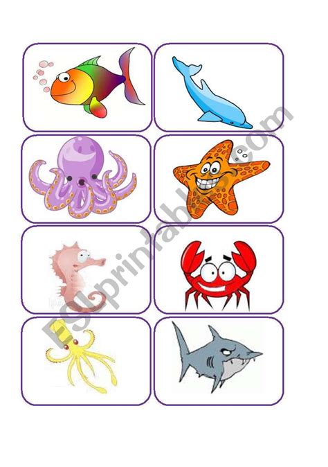 ocean animals flashcards and memory game - ESL worksheet by clau