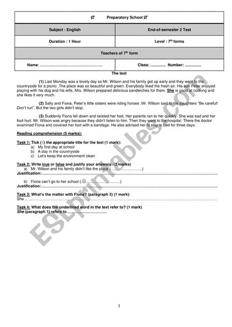 End Of Semester Test Nb3 ESL Worksheet By Boutheina1969