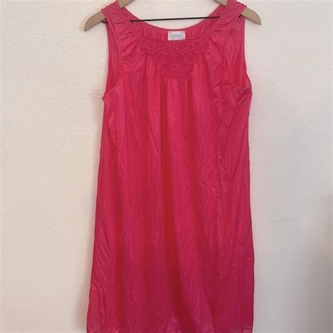 Vintage Intimates Sleepwear Vintage Hot Pink Slip Dress Size Medium Lace Sexy Lingerie
