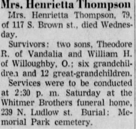 Obituary For Henrietta Thompson Aged 79 ™