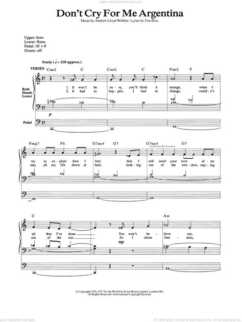 Webber Dont Cry For Me Argentina Sheet Music For Organ [pdf]