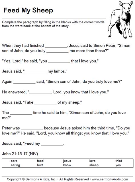 Feed My Sheep Fill in the Blank | Sermons4Kids