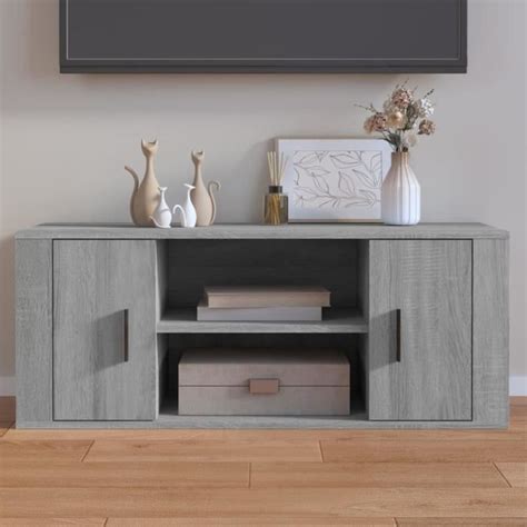 Meuble TV Sonoma Gris FAMIROSA 100x35x40 Cm Salon Contemporain