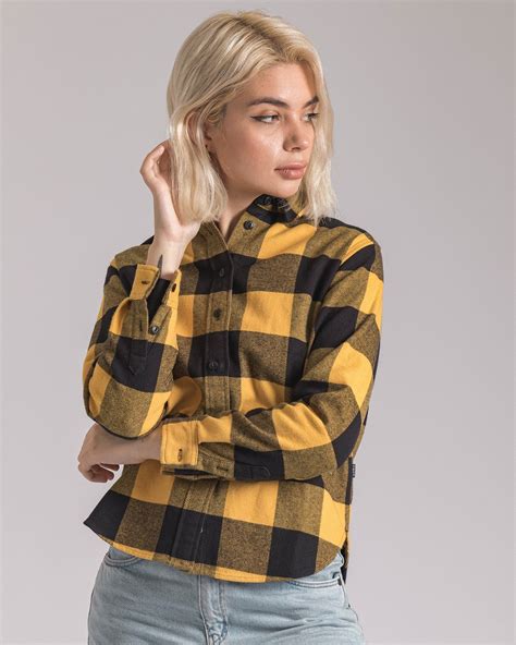 Womens Yellow And Black Checked Pioneer Shirt Womens Shirts Pandco Plaid Shirt Women Black