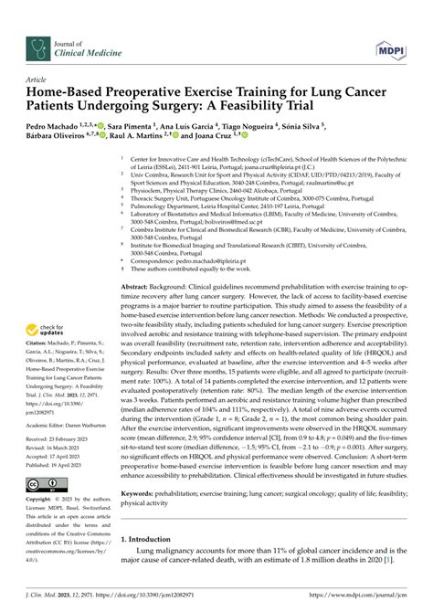 Pdf Home Based Preoperative Exercise Training For Lung Cancer