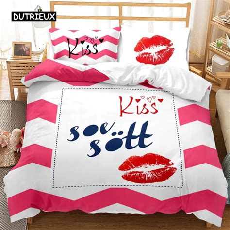 Red Lip Duvet Cover Set Red Lip Lipstick Sexy Adult Couple Comforter Cover Valentine S Day T