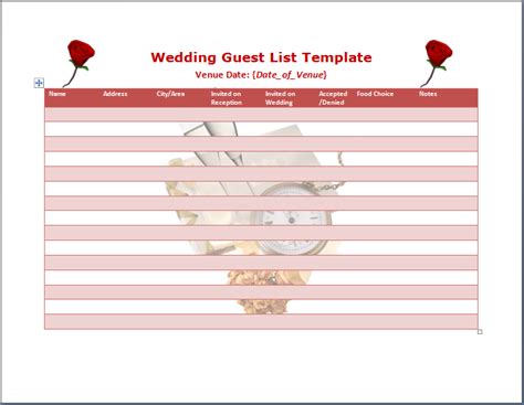 Wedding Guest List Templates - Word Templates