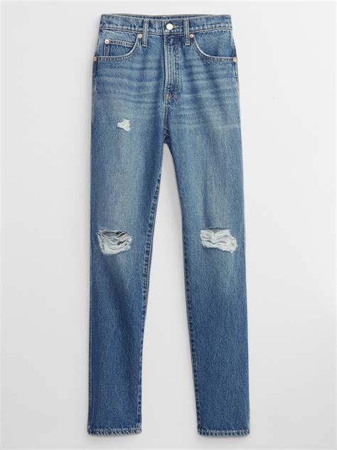 High Rise Destructed Mom Jeans With Washwell Gap Factory