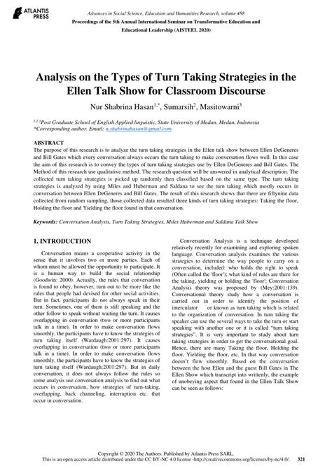 Pdf Analysis On The Types Of Turn Taking Strategies In The Ellen Talk