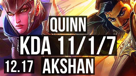 Quinn Vs Akshan Top 11 1 7 Legendary 1 1m Mastery 400 Games