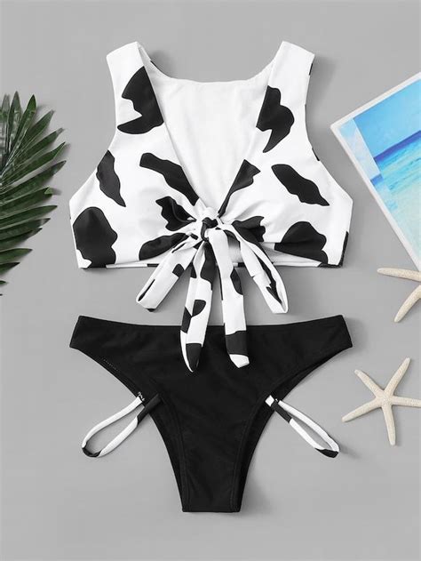 Random Cow Print Mix And Match Bikini Set Shein Mix And Match