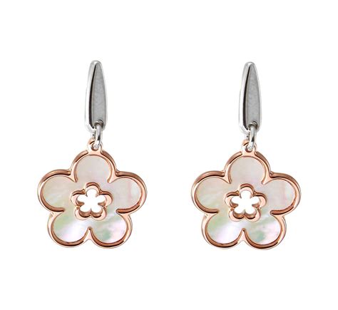 Boucles d oreilles pendantes argent rhodié fleur et nacre Ref 46854