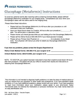 Fillable Online Mydoctor Kaiserpermanente Metaformin Instructions