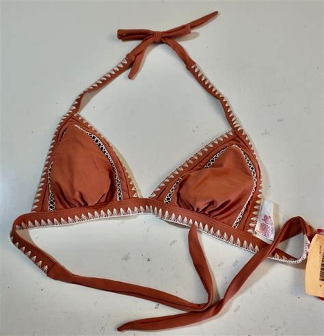 XHILARATION WOMEN S CROCHET INSET TRIANGLE BIKINI TOP D DD BURNT COPPER