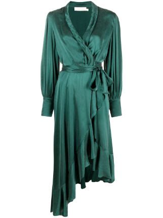 Zimmermann Long Sleeve Wrap Silk Midi Dress Green Farfetch