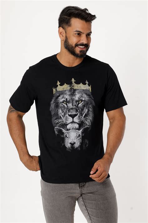 T SHIRT MASCULINA COROA LEAO OVELHA COR PRETO Atacado Tshirt Use