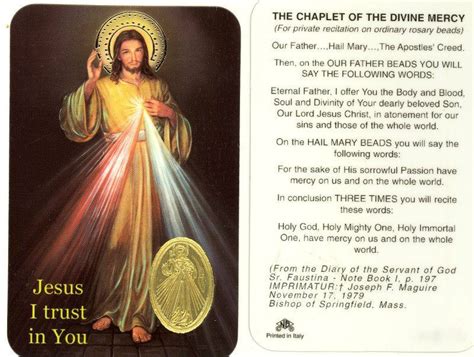 Divine Mercy Prayer Card With Embossed Medal St Jude Shop Inc