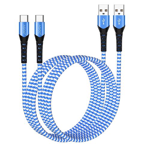 Agoz 2 Pack 6ft Blue Type C Usb Fast Charging Charger Cable For Samsung Galaxy S24 S23 S22 S21