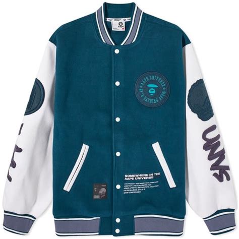 A Bathing Ape Aape Dope Fleece Varsity Jacket Green Navy Aapswma369xxl Grc Solesense