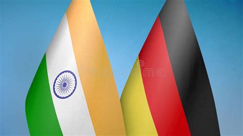 Germany And India Two Flags Textile Cloth Fabric Texture Stock