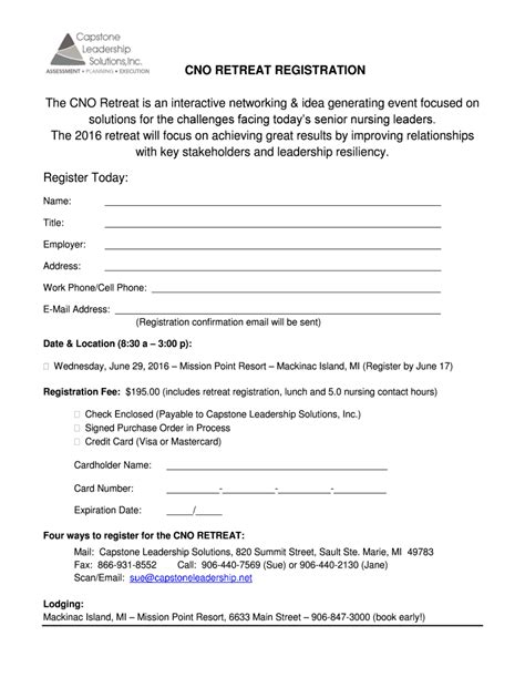 Fillable Online Capstoneleadership Cno Retreat Registration