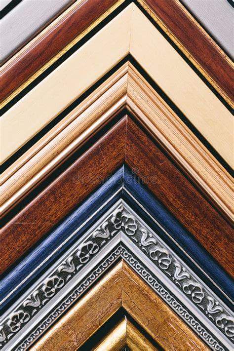 Wooden Picture Frames On Wall In A Store Background Stock Image