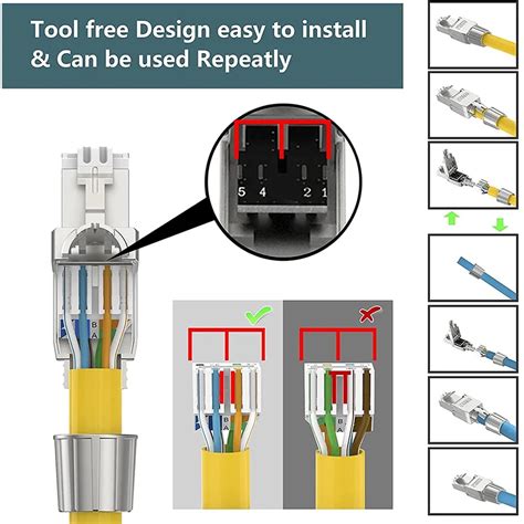 Ampcom Toolless Rj45 Connector Cat876a Tool Free Reusable Termination Plugs Shielded Ethernet